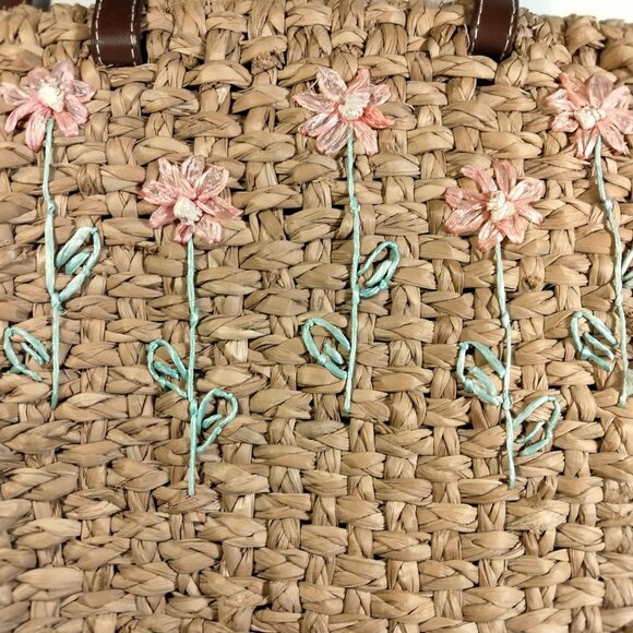 Amanda Smith Straw Purse Pink Flowers Lined - Picture 3 of 6